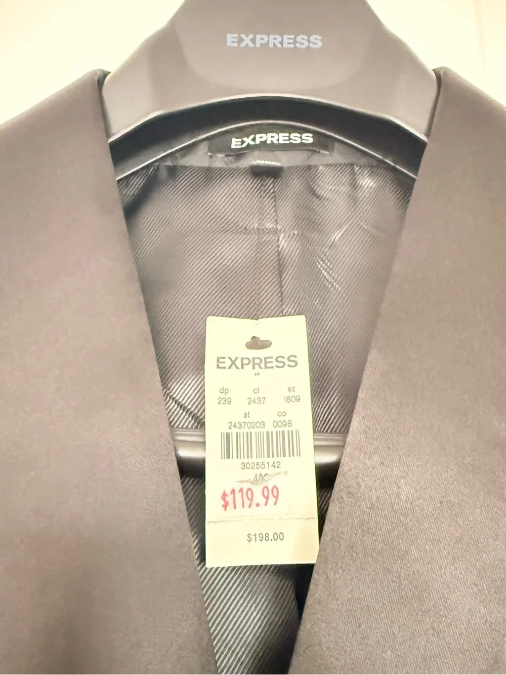 Express Men's Black Diamond-Pattern Satin Shawl Lapel Blazer